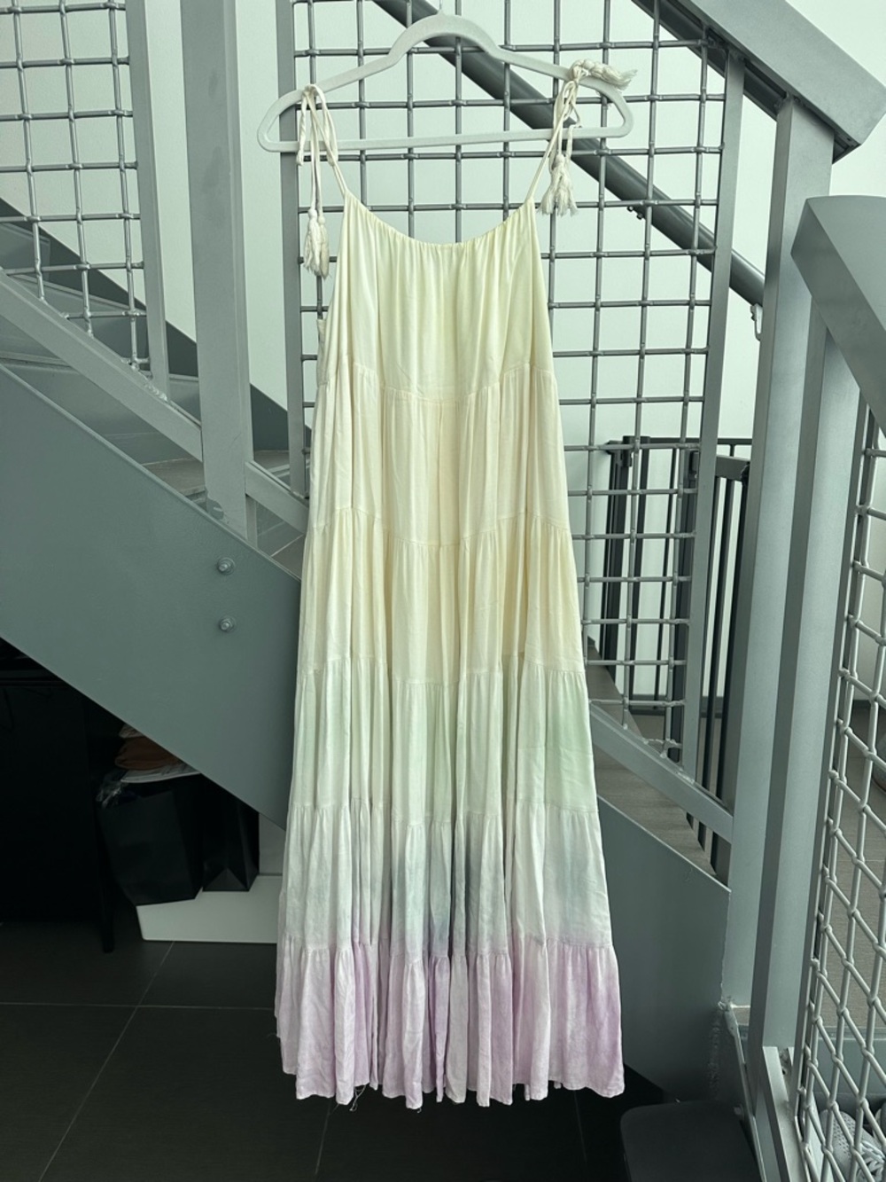 Storia Women’s Cream Maxi Dress with Pastel Ombre Hem Size M